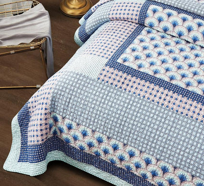 DaDa Bedding Mediterranean Blue Mint Patchwork Quilt Set