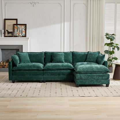 Cloud 3 Seats Sofa (Ottoman is not included) Chenille Fabric in Green