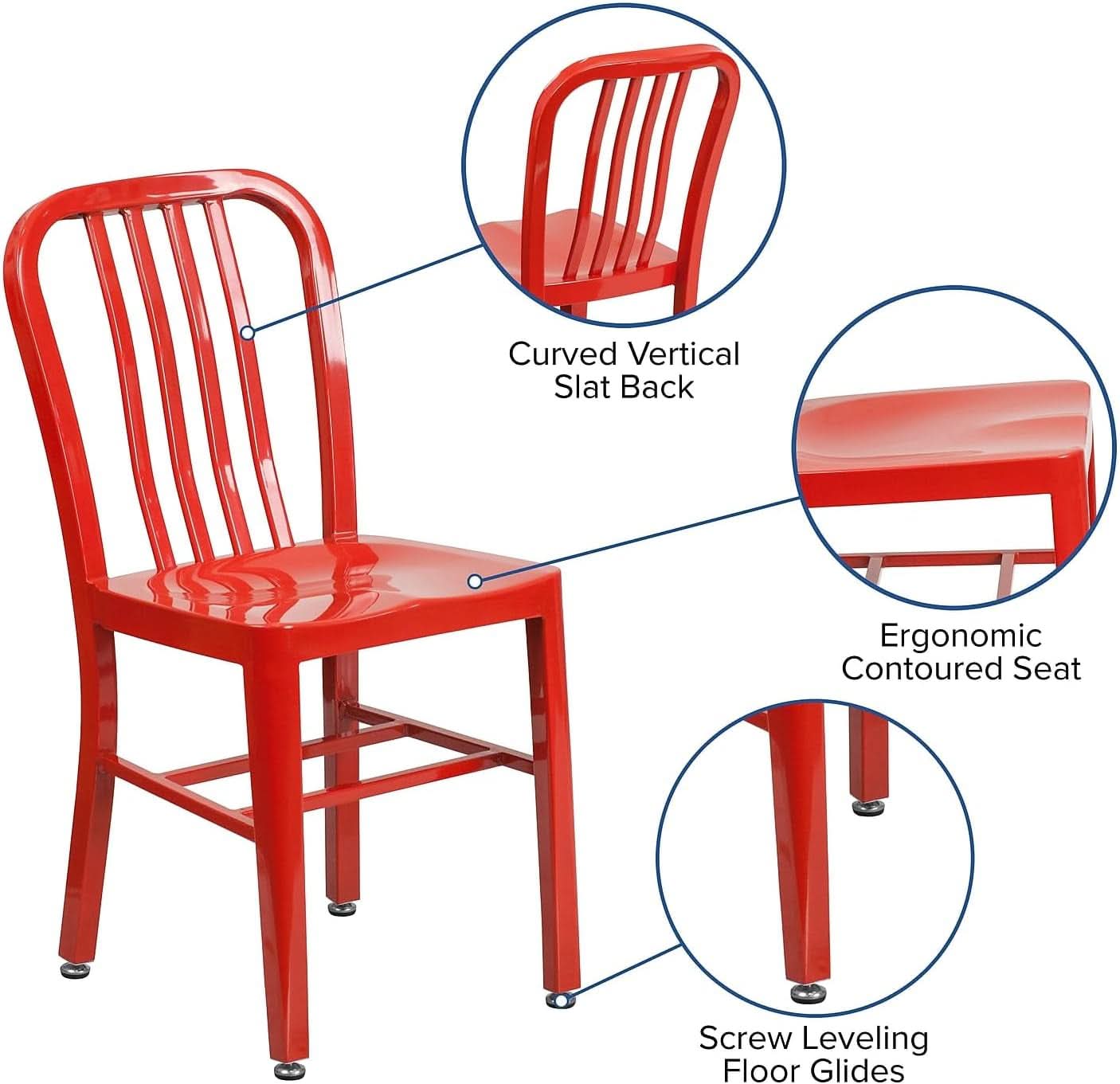 Commercial Grade Red Metal Indoor/Outdoor Dining Chair