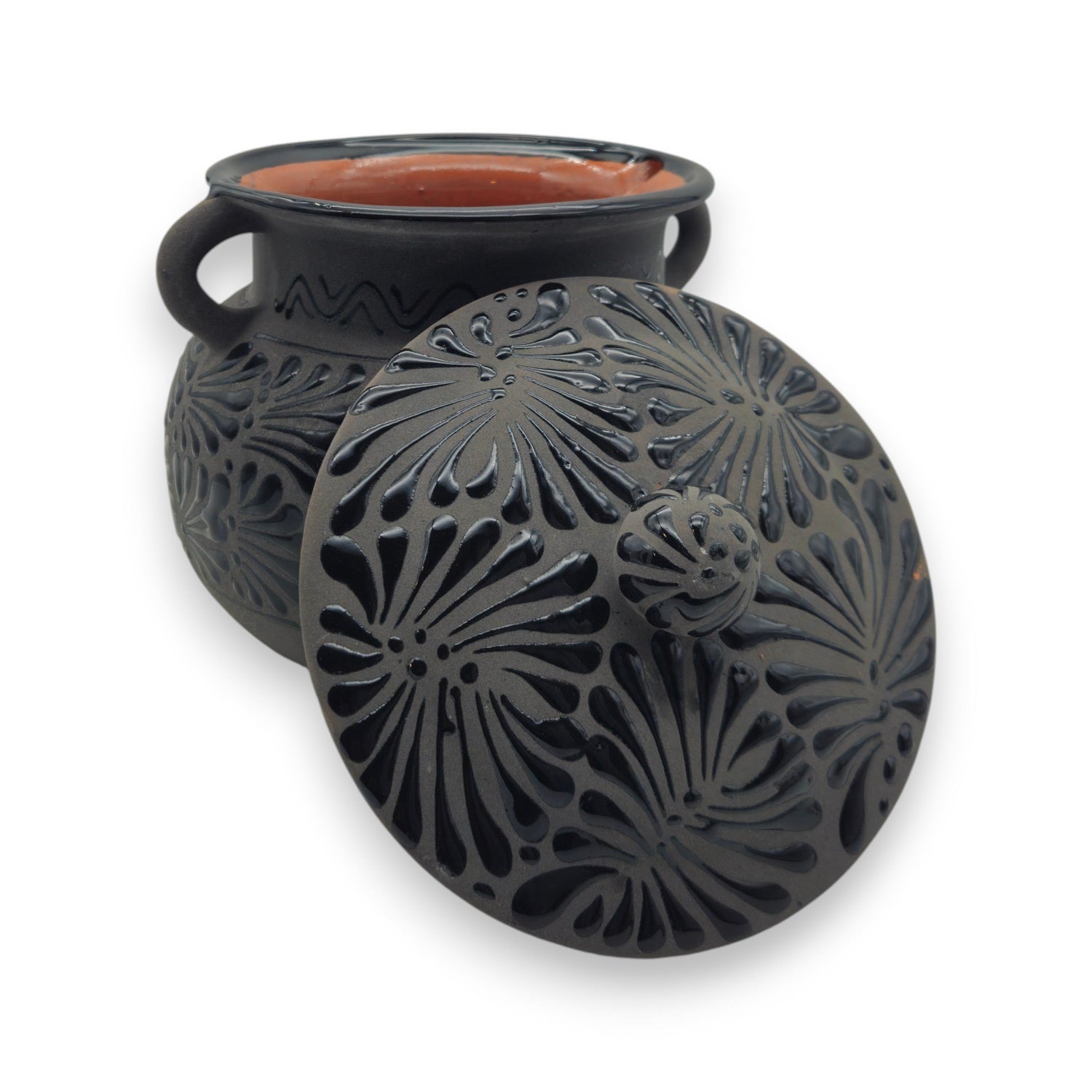Black Talavera Bean Pot with Lid | Mexican Clay Frijolero