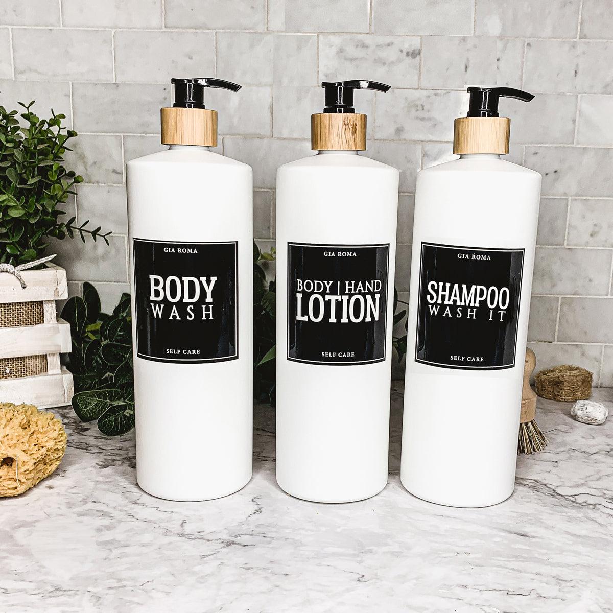 32oz Plastic White Dispensers with Customized Labels