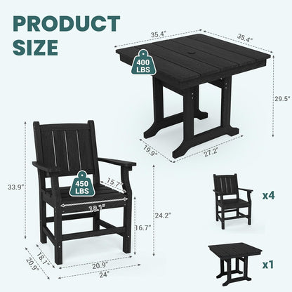 Corex HDPE Outdoor Dining Sets - 5 Piece, Gray or Black