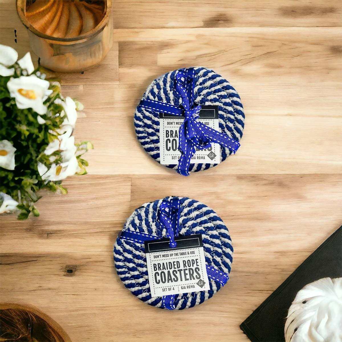 Blue and White Braided Coasters - Set of 4
