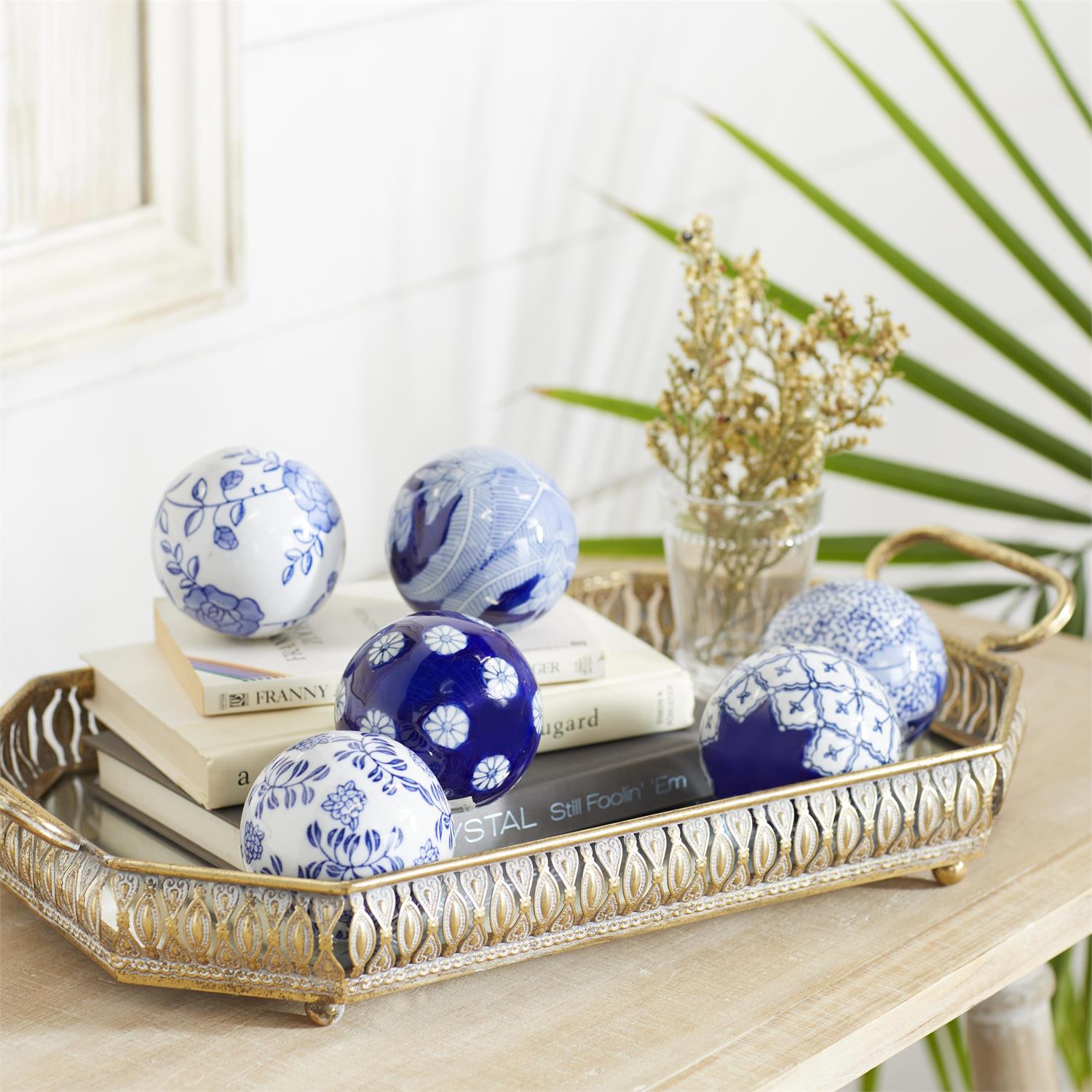 Blue Floral Handmade Ceramic Decorative Orbs