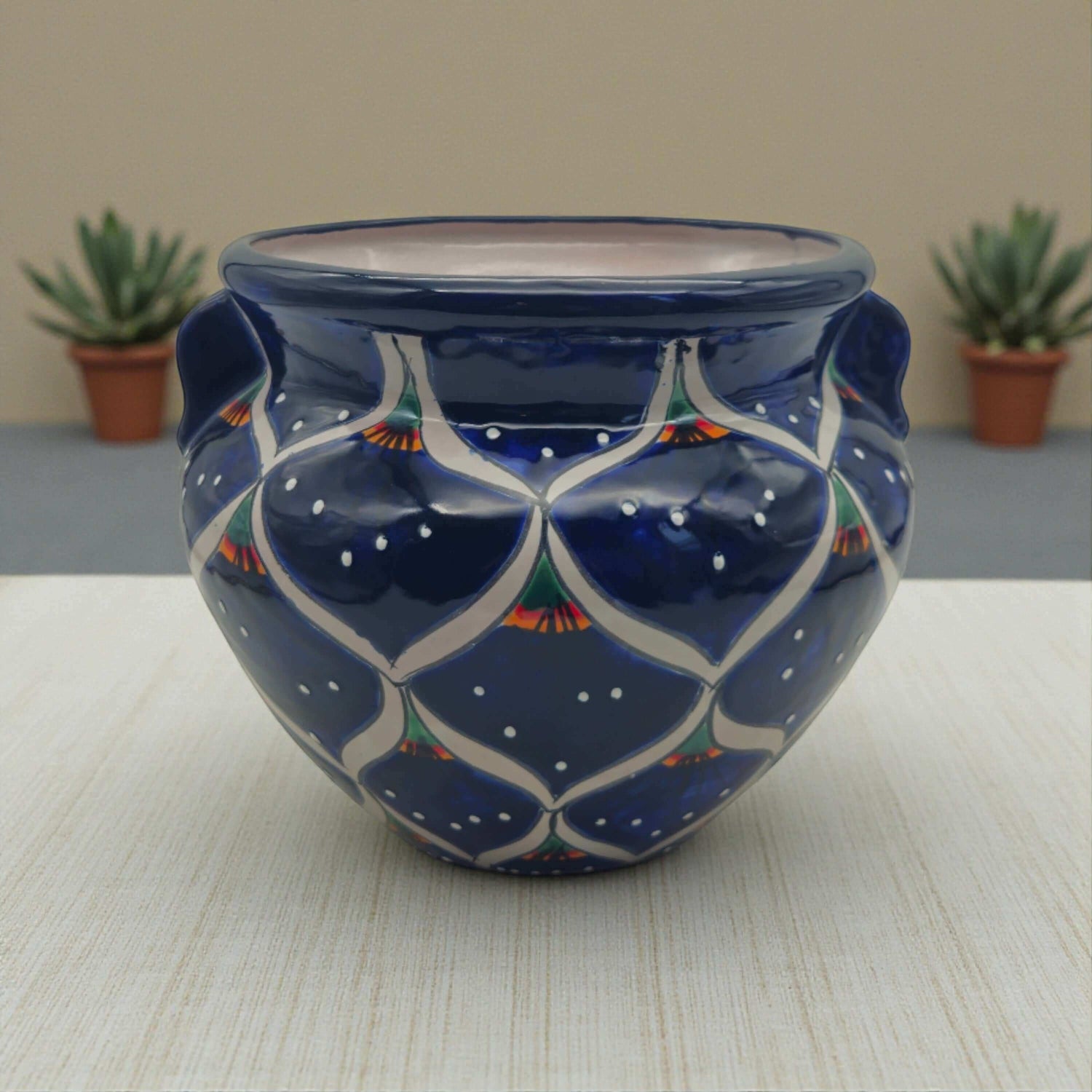 Blue Peacock Talavera Pot | Hand-Painted Mexican Ceramic