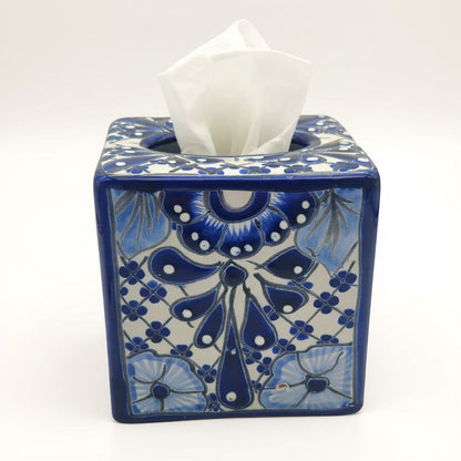 Blue &amp; White Talavera Tissue Box | Handmade Mexican Accent