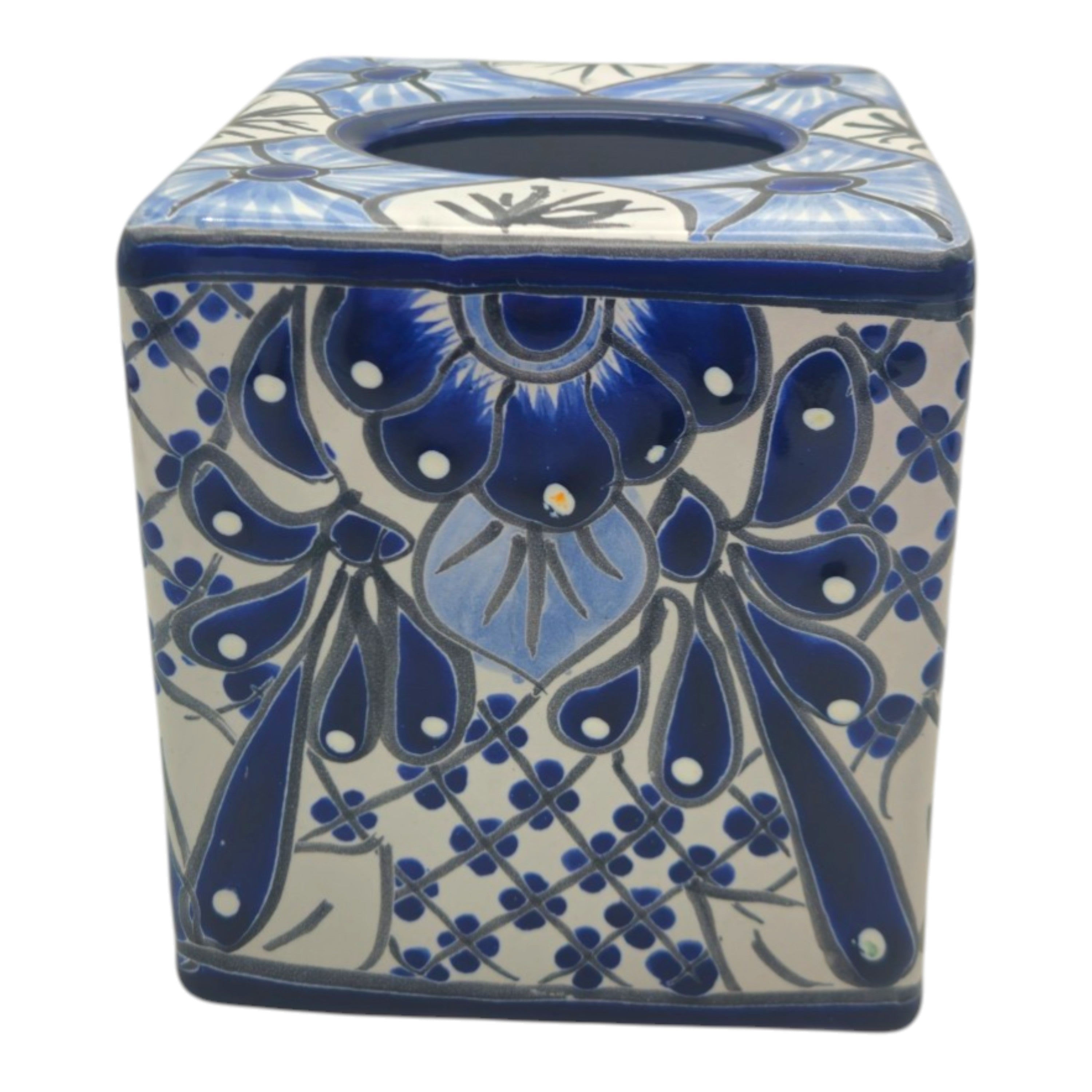 Blue &amp; White Talavera Tissue Box | Handmade Mexican Accent