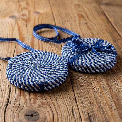 Blue and White Braided Coasters - Set of 4