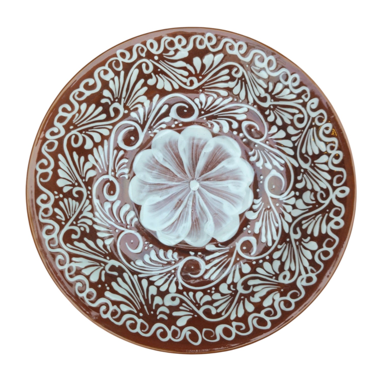 Brown &amp; White Talavera Bird Bath | Handmade Garden Accent