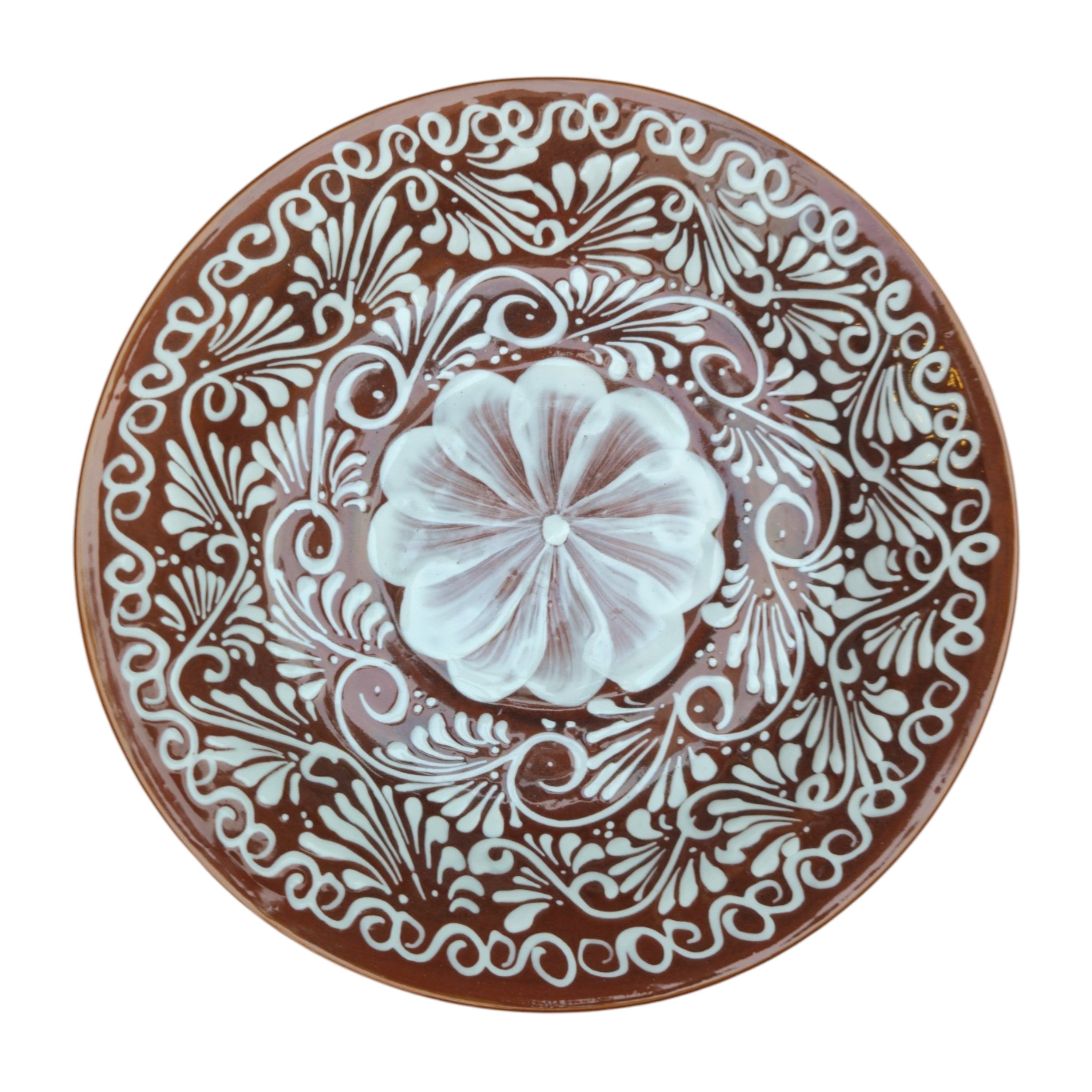 Brown &amp; White Talavera Bird Bath | Handmade Garden Accent