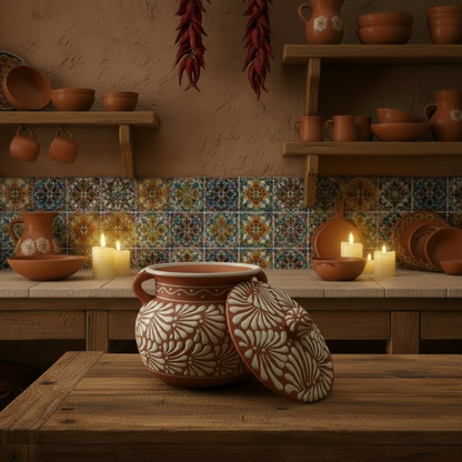Talavera Frijolero Bean Pot with Lid | Mexican Clay Pot