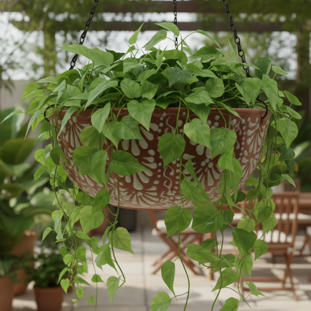 Brown &amp; White Talavera Hanging Planter | Mexican Ceramic Pot
