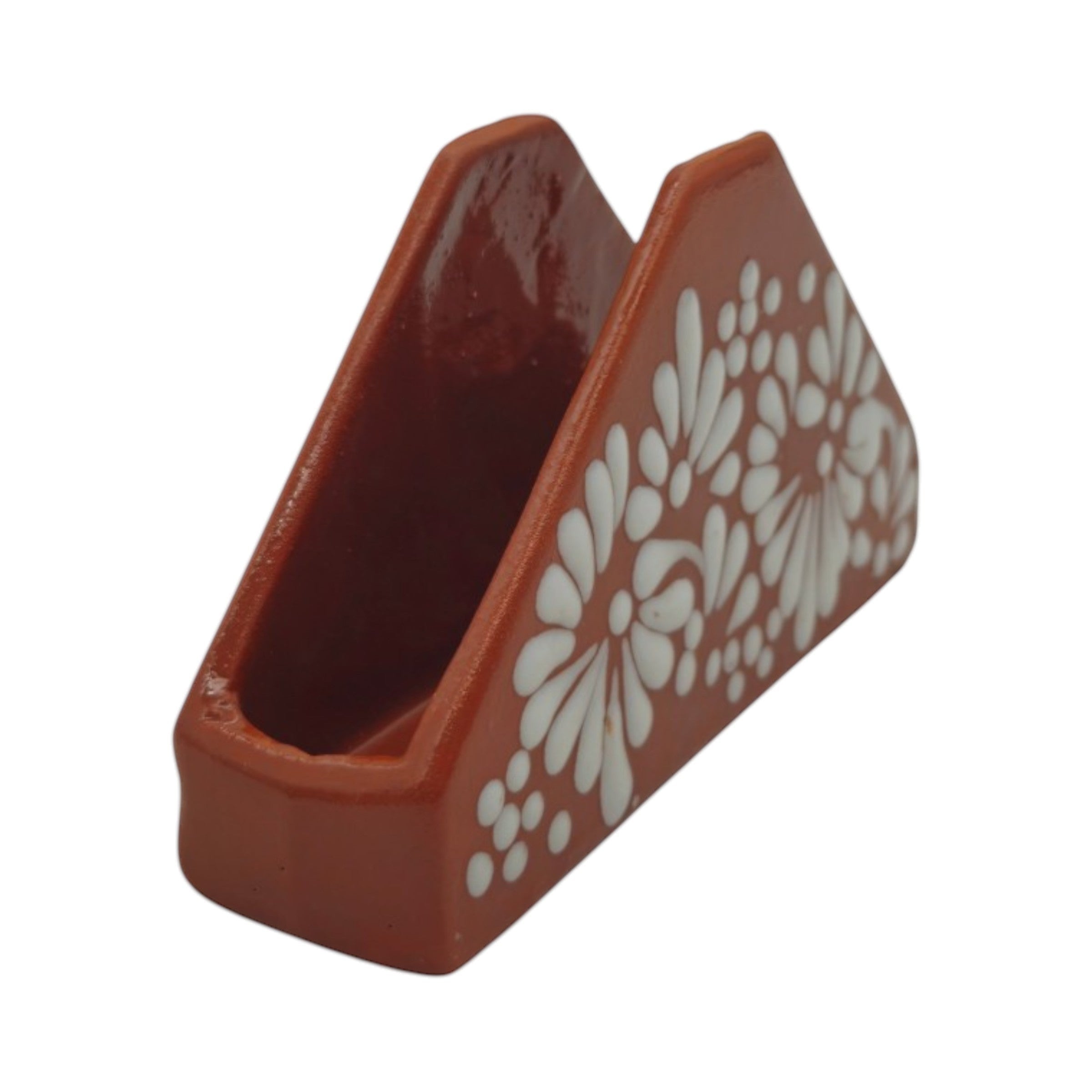 Brown &amp; White Talavera Napkin Holder | Floral Glazed Design