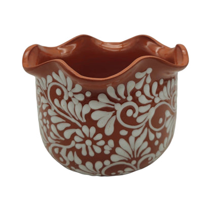 Brown &amp; White Talavera Planter | Handcrafted Wavy Rim Pot