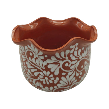 Brown &amp; White Talavera Planter | Handcrafted Wavy Rim Pot