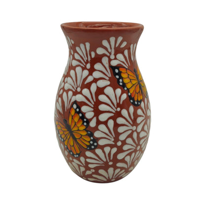 Brown &amp; White Talavera Vase | Monarch Butterfly Relief Design