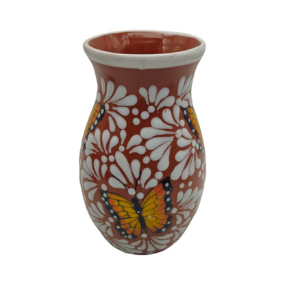 Brown &amp; White Talavera Vase | Monarch Butterfly Relief Design