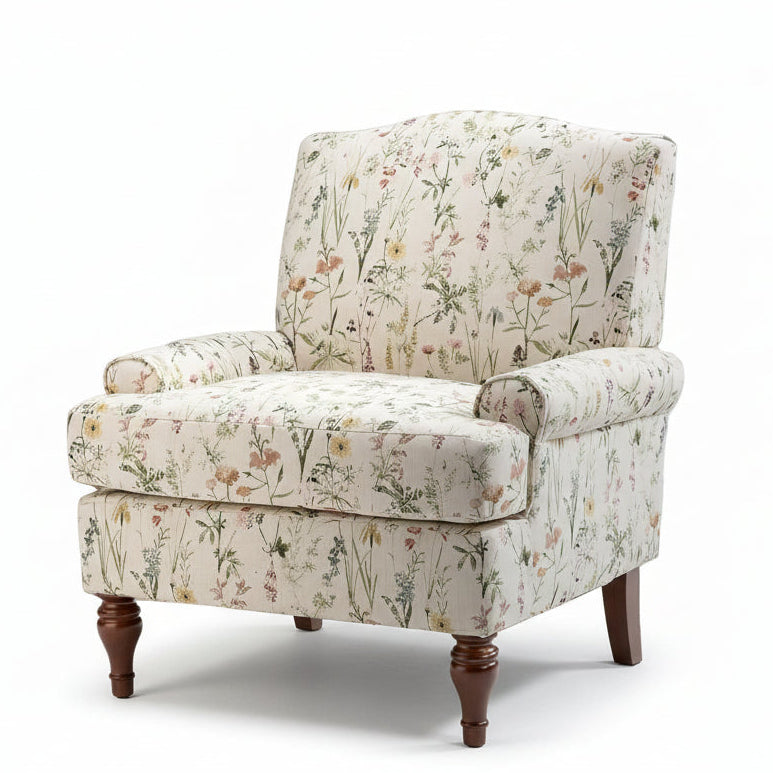 Floral Upholstered Accent Chair With Removable Cushions