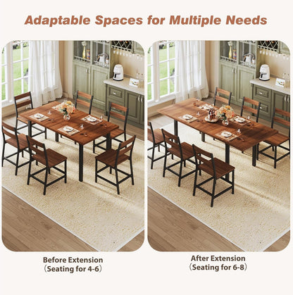 Walnut 63 Inch Extendable Dining Table Set For Six