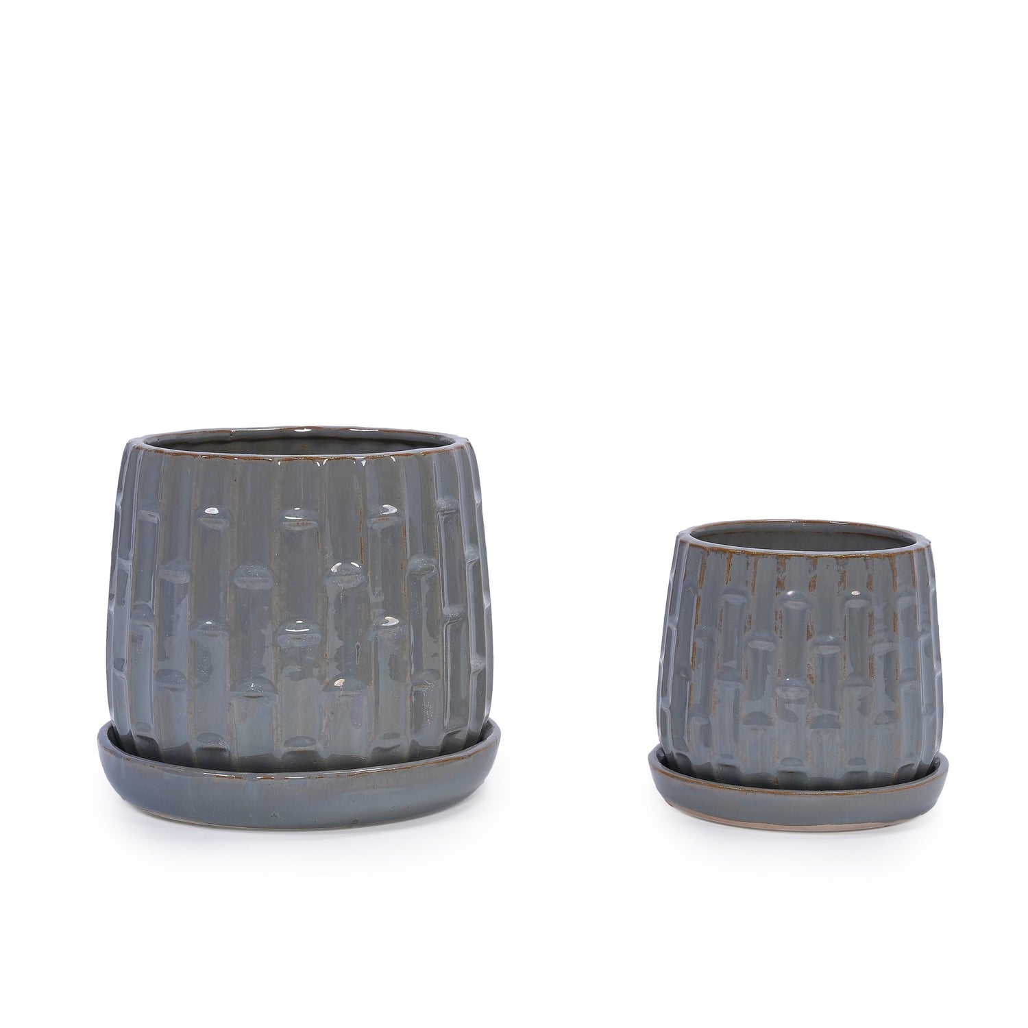 Set of 2 Ceramic Flowerpots - Gray