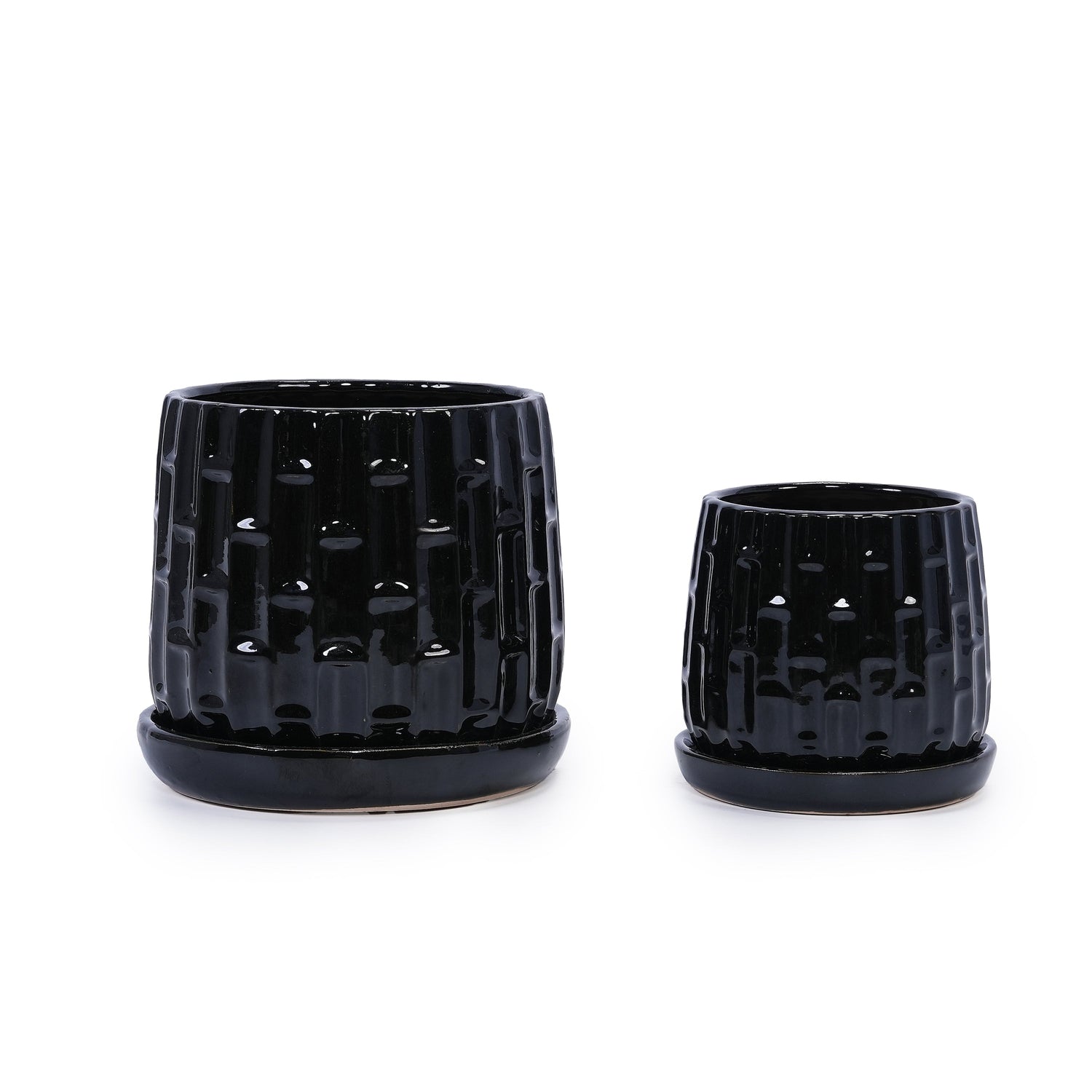 Set of 2 Patterned Ceramic Flowerpots - Black