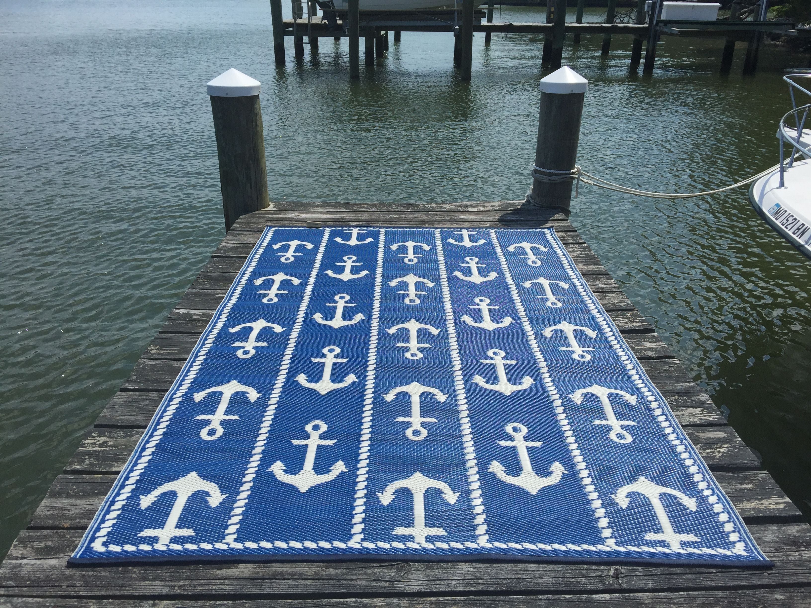 Anchor Blue &amp; White Outdoor Mat