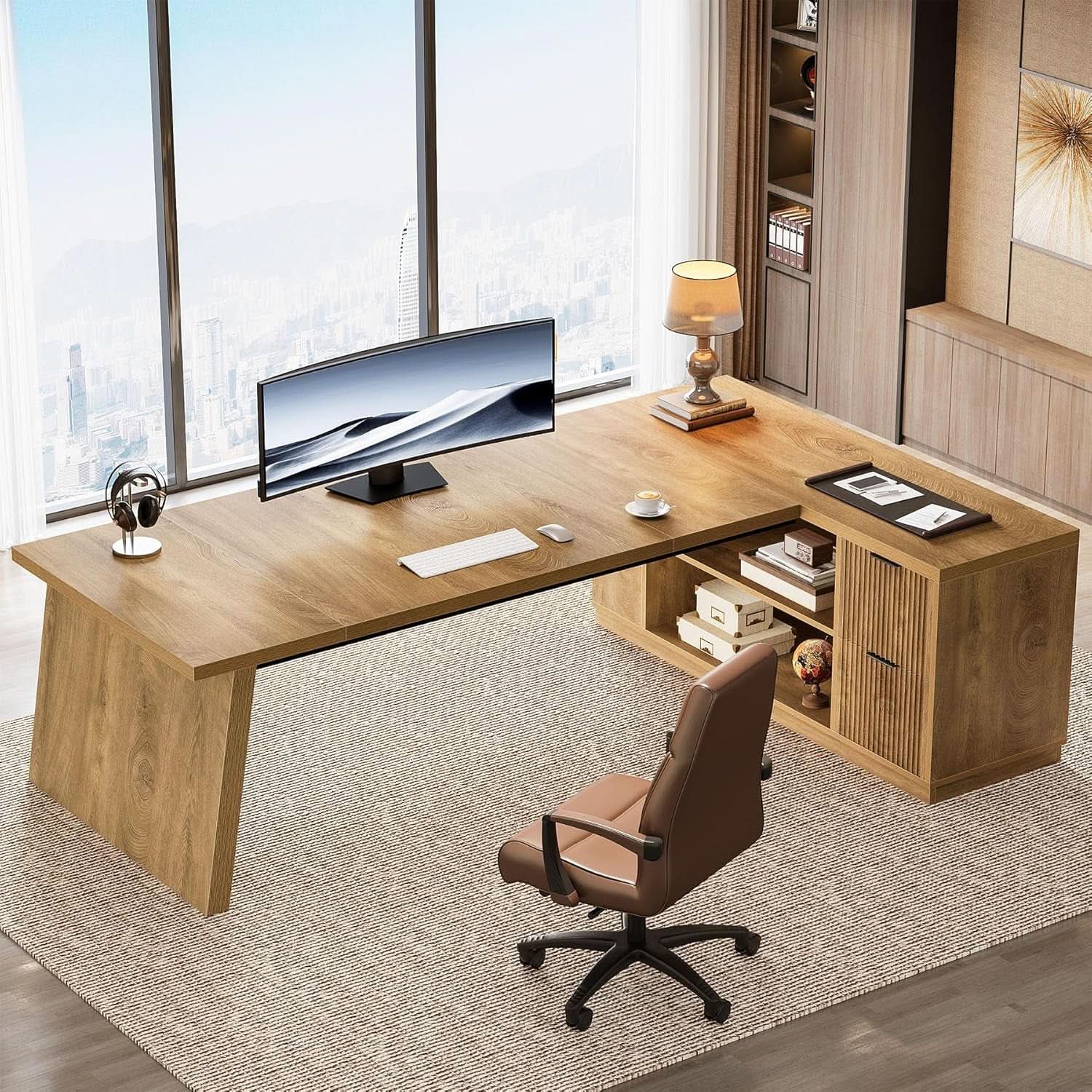 Spacious L-Shape Executive Corner Desk with Storage - 78"