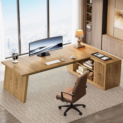 Spacious L-Shape Executive Corner Desk with Storage - 78"