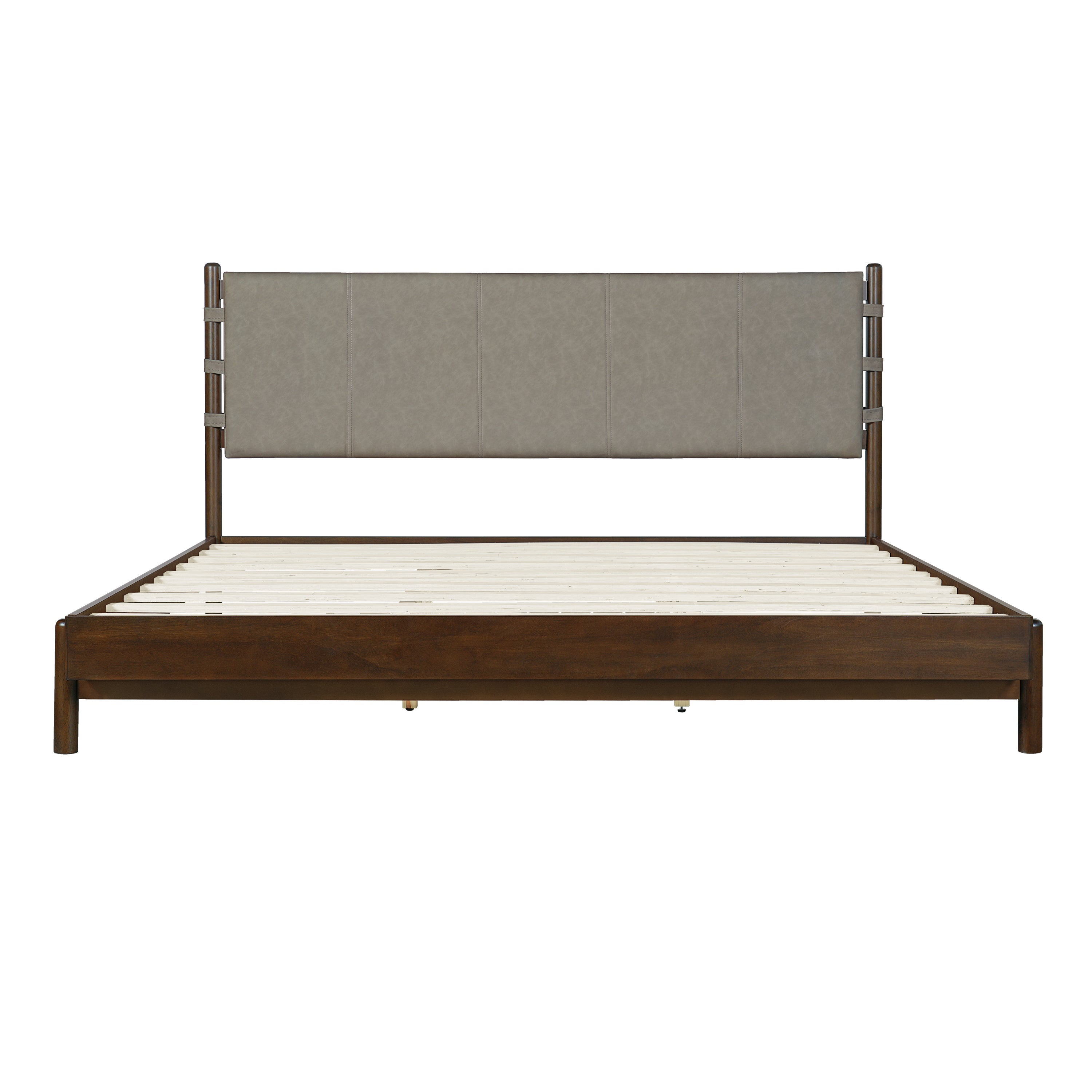 Modern King Bed Frame Set with 2 Nightstands - Gray/Walnut