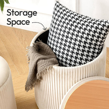 Beige Velvet Nesting Storage Ottomans - 2 Pc