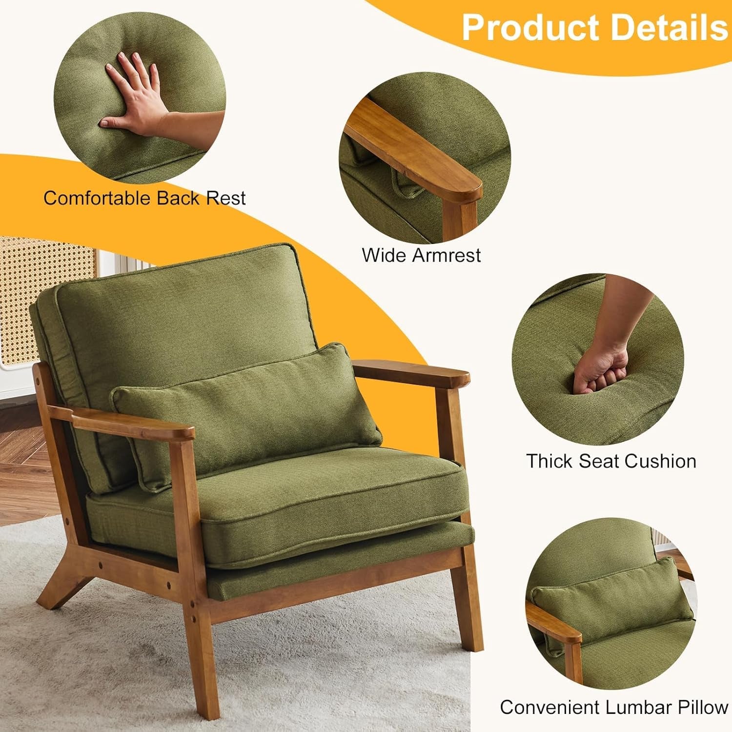 Luxury Upholstered Armchair in Olive