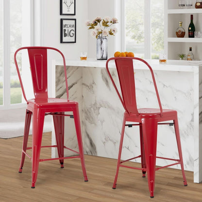Set of 4 24 Inch Indoor/Outdoor Stackable Metal Bar Stools - Red