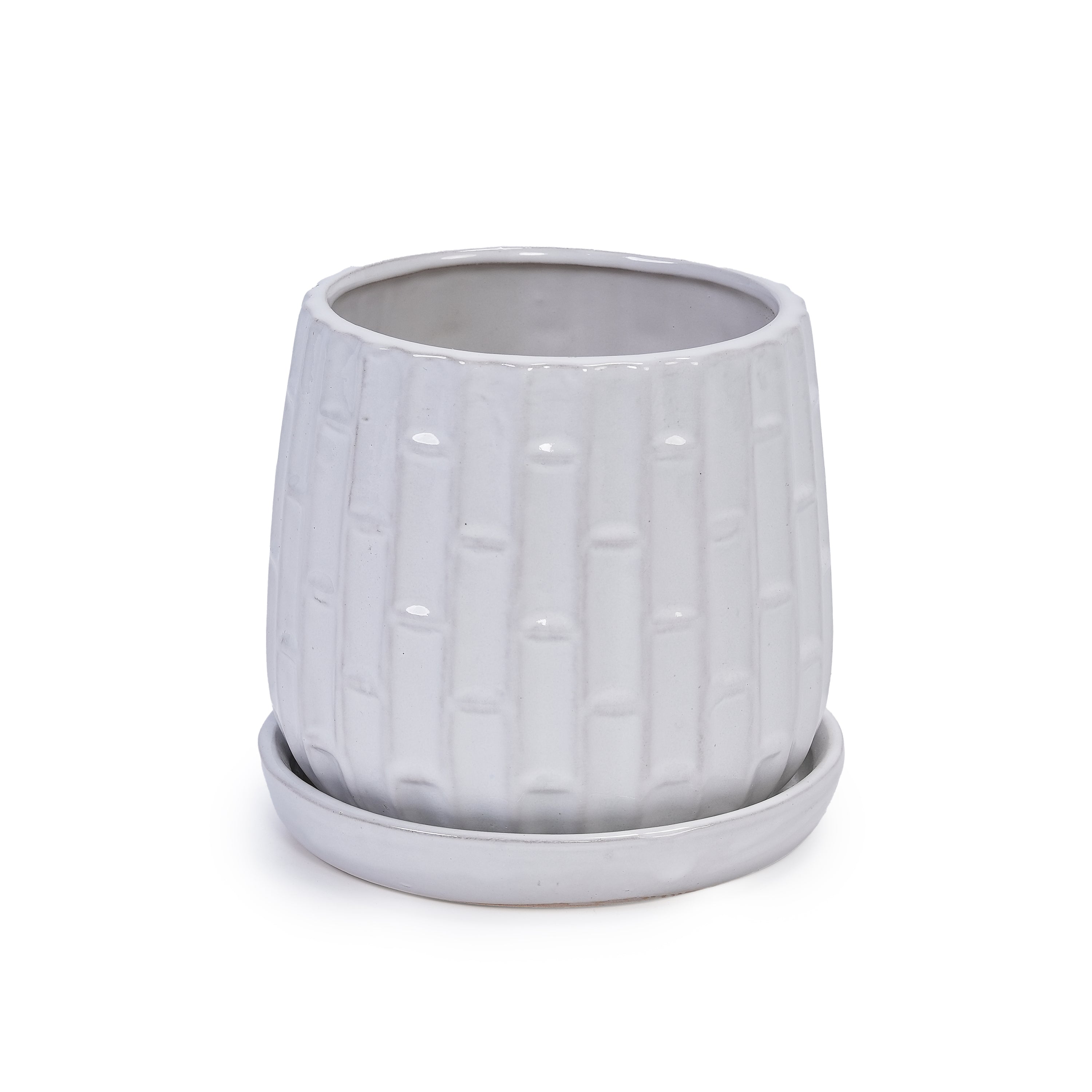 Set of 2 Patterned Ceramic Planters - White
