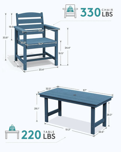 7 Piece Indoor/Outdoor HDPE Dining Set in Blue