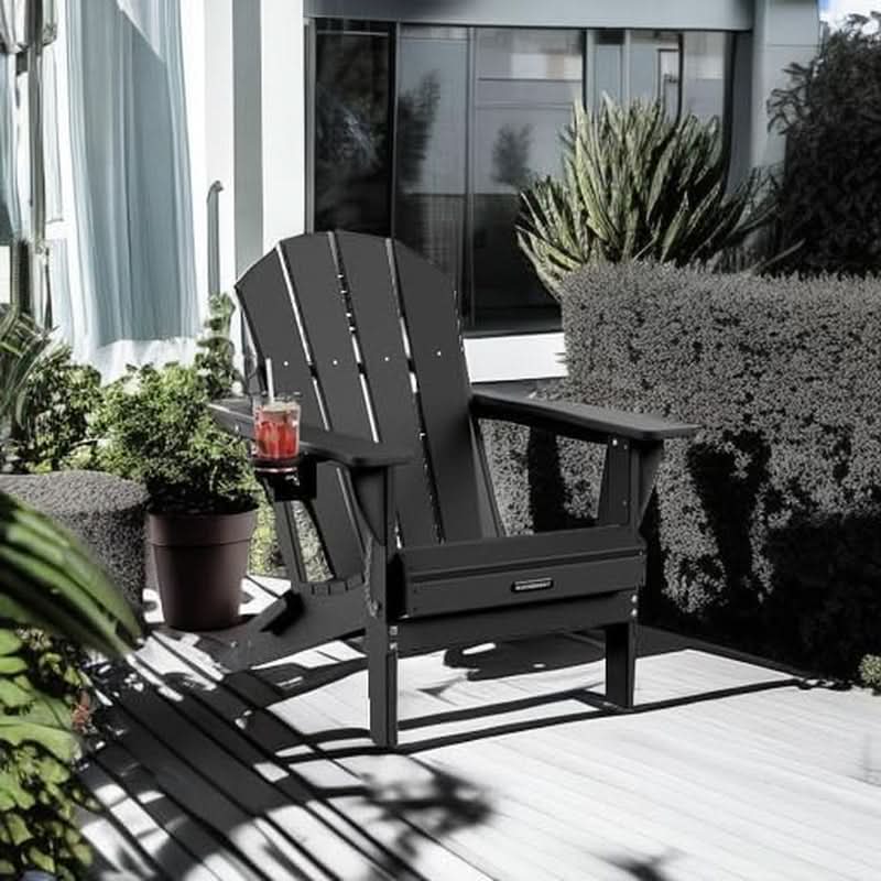 Folding Weather Resistant Adirondack Chairs - Black