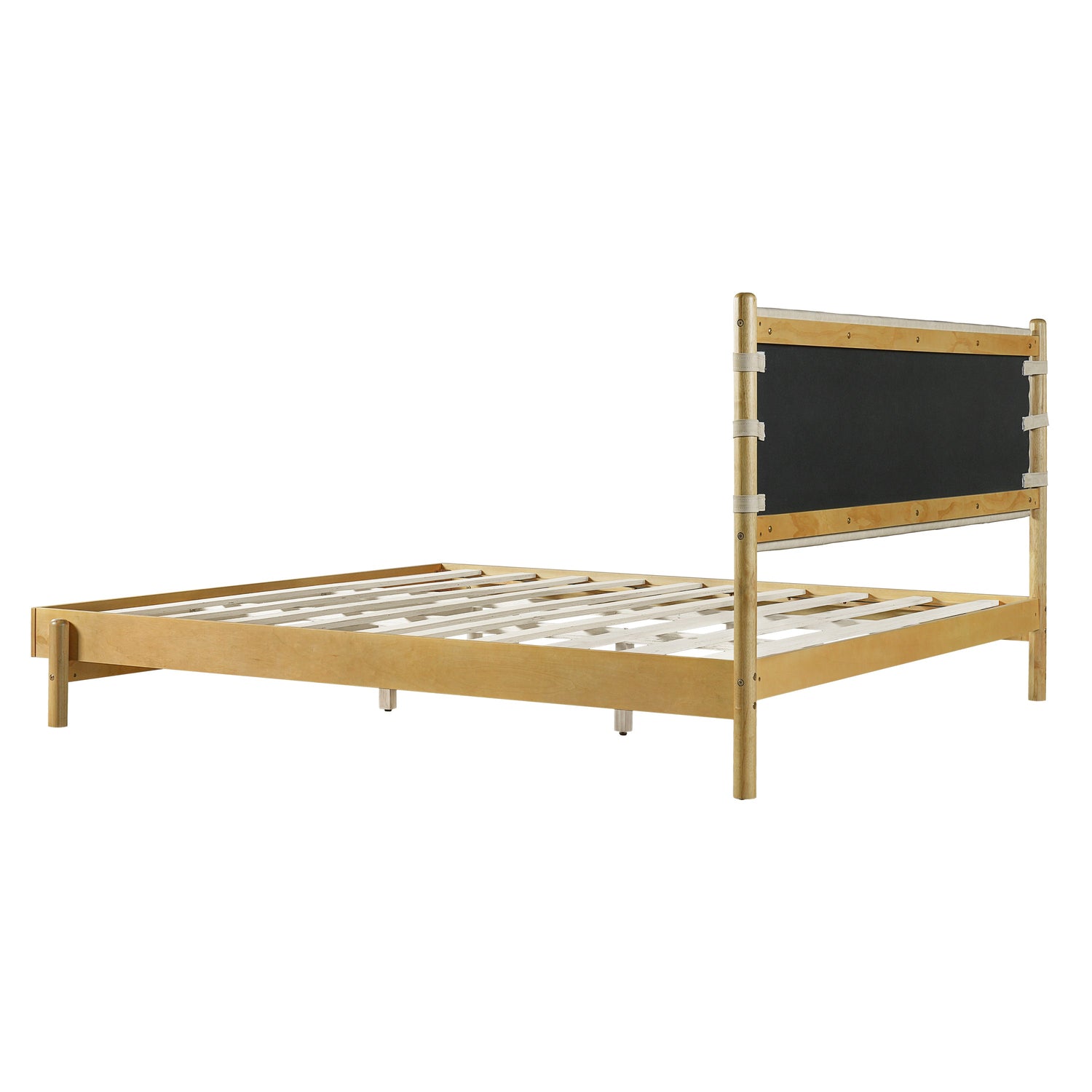 Beige Wood Platform Bed with Headboard and Matching Bedside Tables - 3 Pc Set