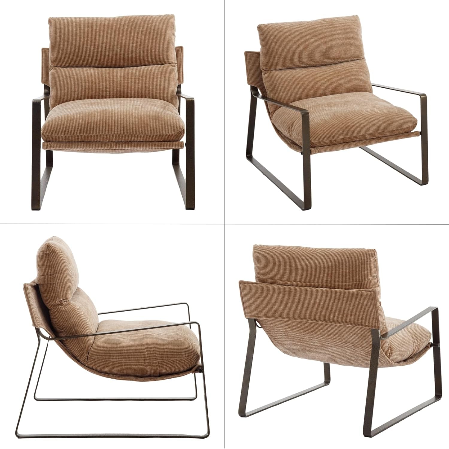 Chenille Cushion Accent Chair Bundle Set in Khaki