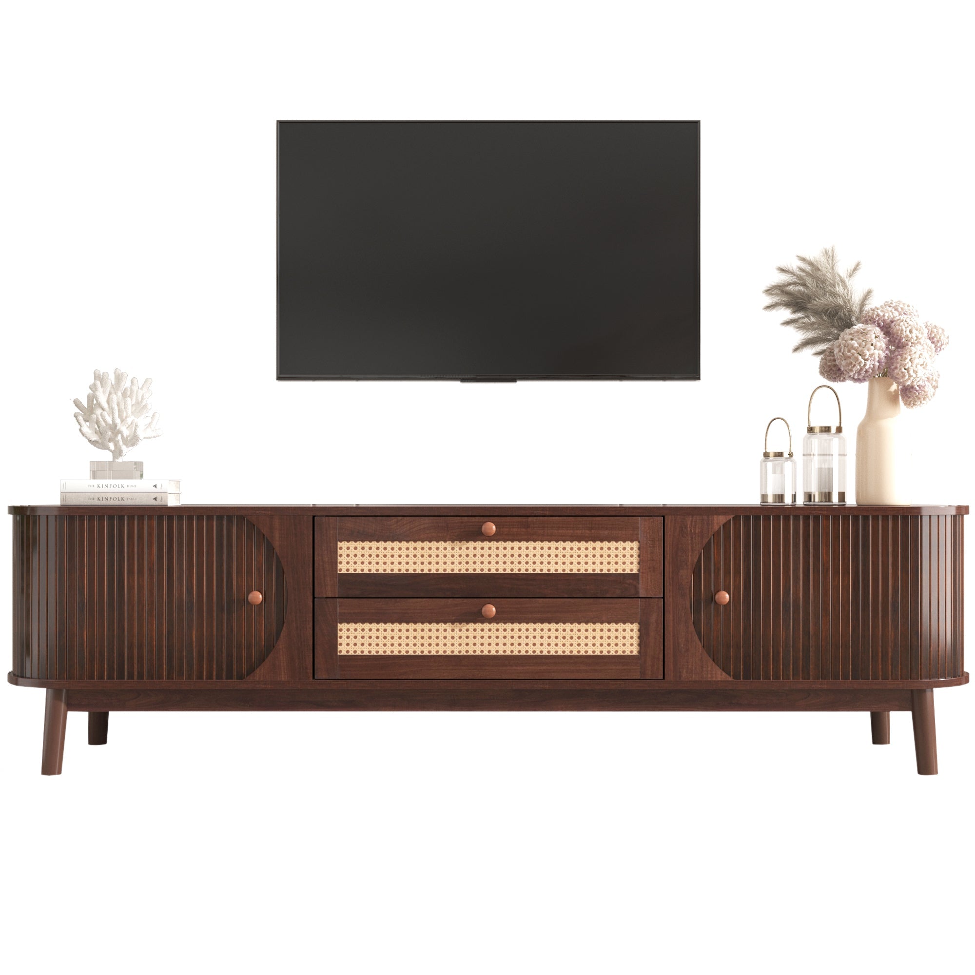 Modern Mid Century Rattan TV Stand