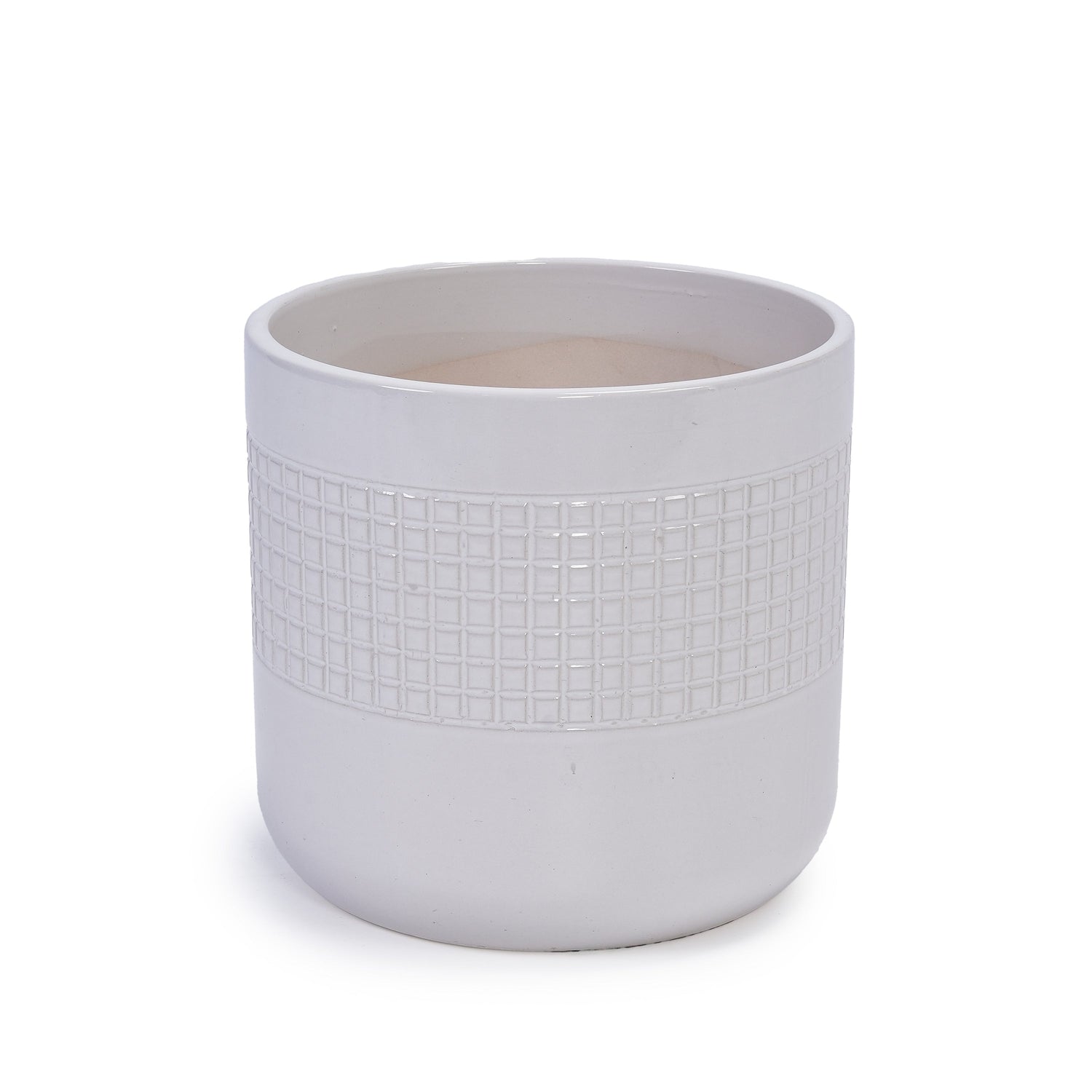 Set of 3 Grid Ceramic Flowerpots - Antique White