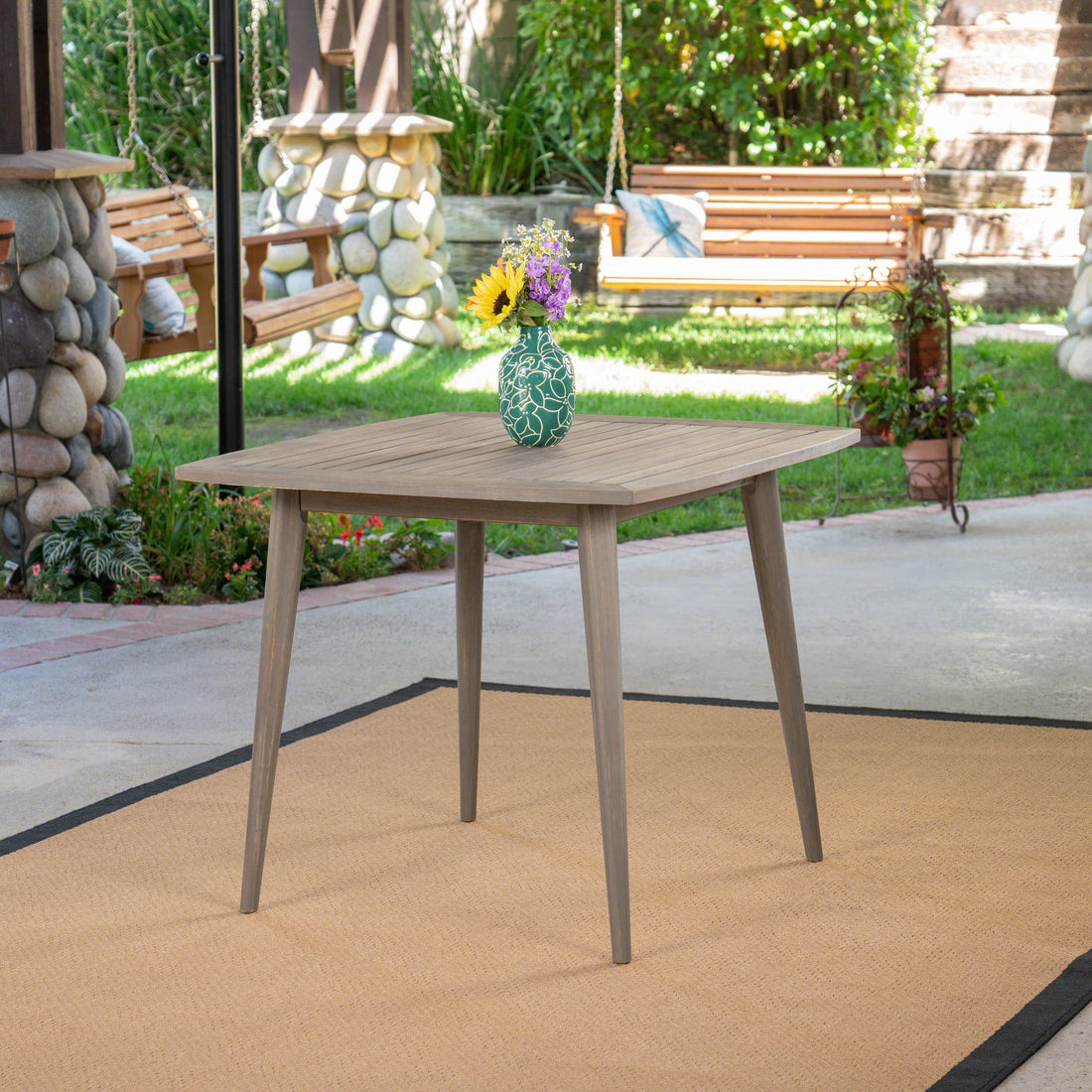 Outdoor Square Acacia Wood Table in Gray Finish
