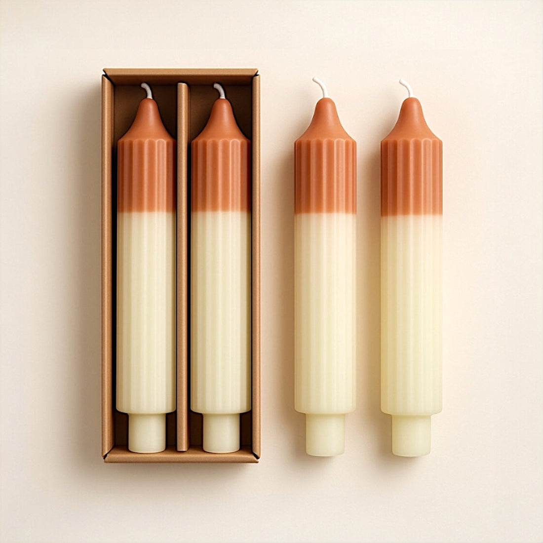 Camel &amp; Mint Two-Tone Pleated Taper Candles | Set of 2