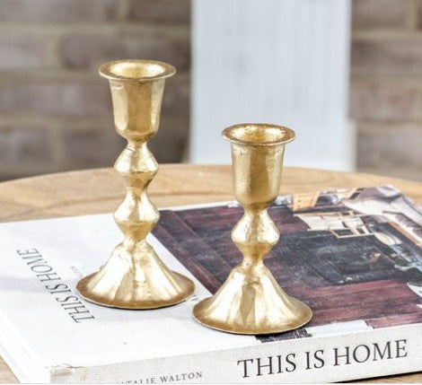 Set of 2 Gold Diamond Candle Holders