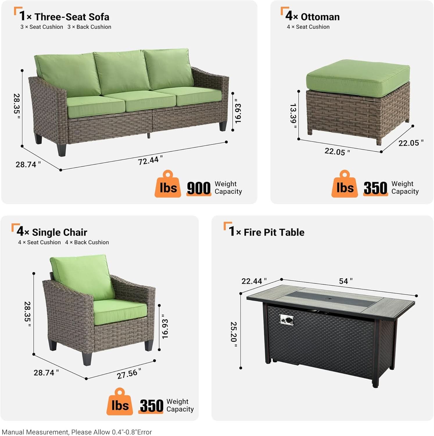 10 Piece Outdoor Patio Set with Fire Pit - Celadon