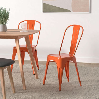 Set of 4 Stackable Indoor/Outdoor Metal Dining Chairs - Orange
