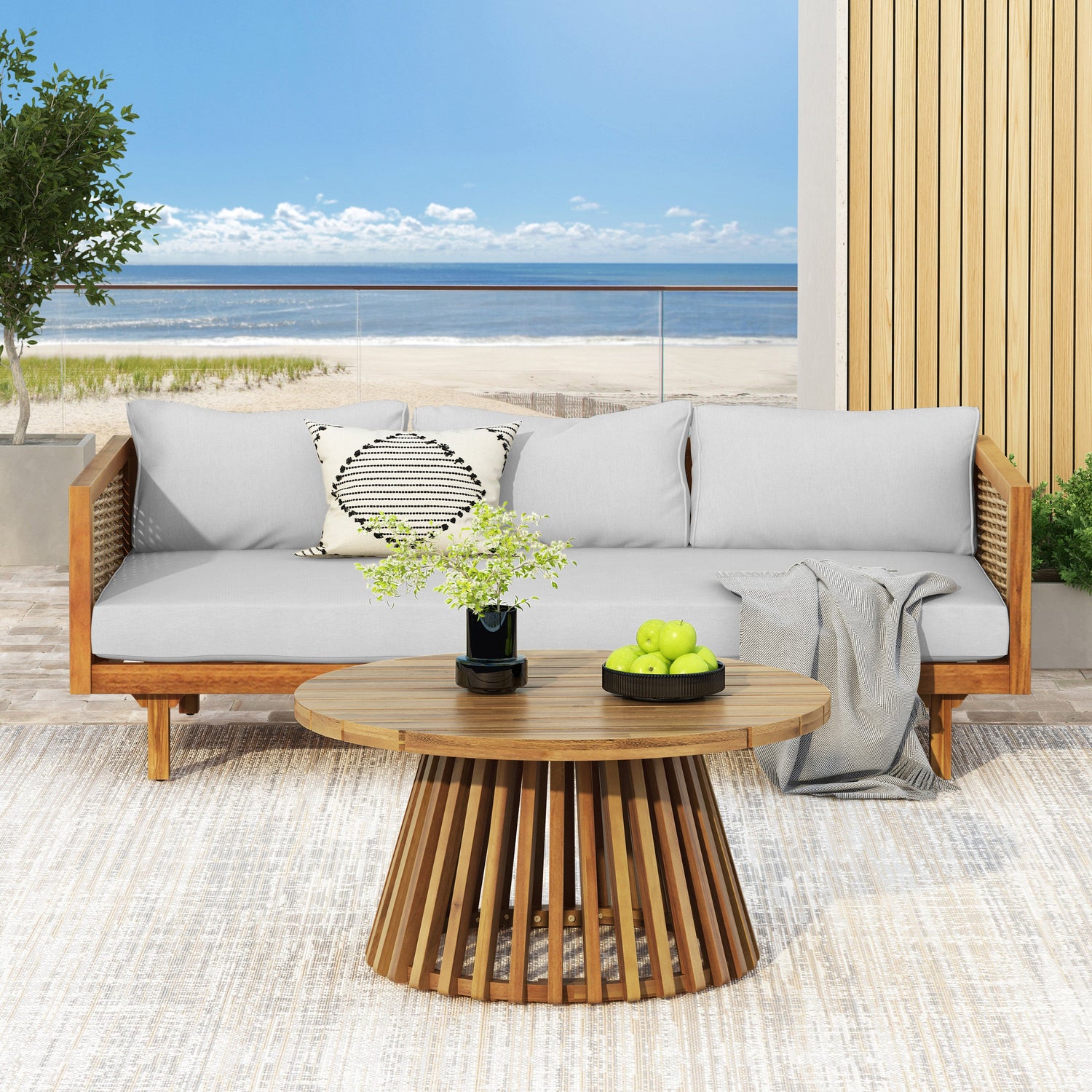 2 Piece Set - CLAREMONT 3 SEATER DAYBED + ACACIA WOOD TABLE