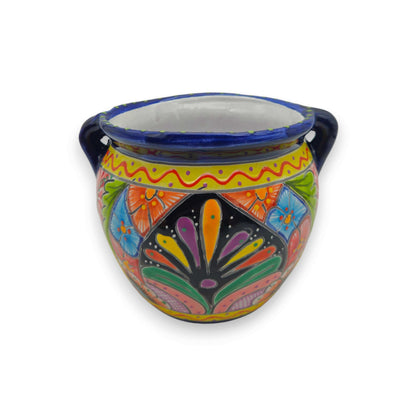 Cobalt Blue Rim Talavera Pot Trio | Hand-Painted Planters - 3 Pc Set