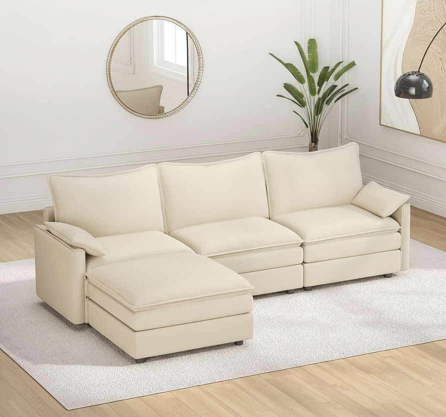 Comfy 108 Inch Modular Sectional Sofa With Ottoman - Beige