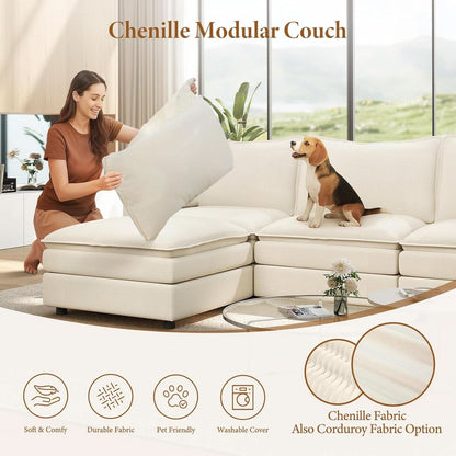 Comfy 108 Inch Modular Sectional Sofa With Ottoman - Beige