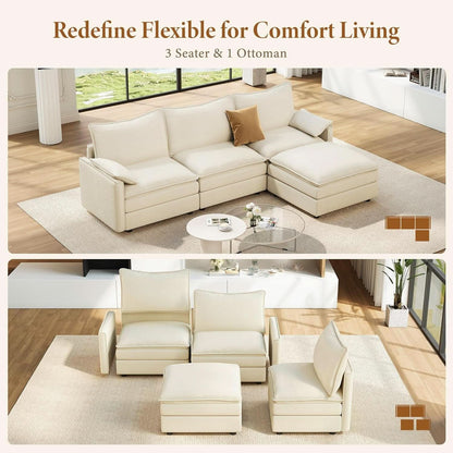 Comfy 108 Inch Modular Sectional Sofa With Ottoman - Beige