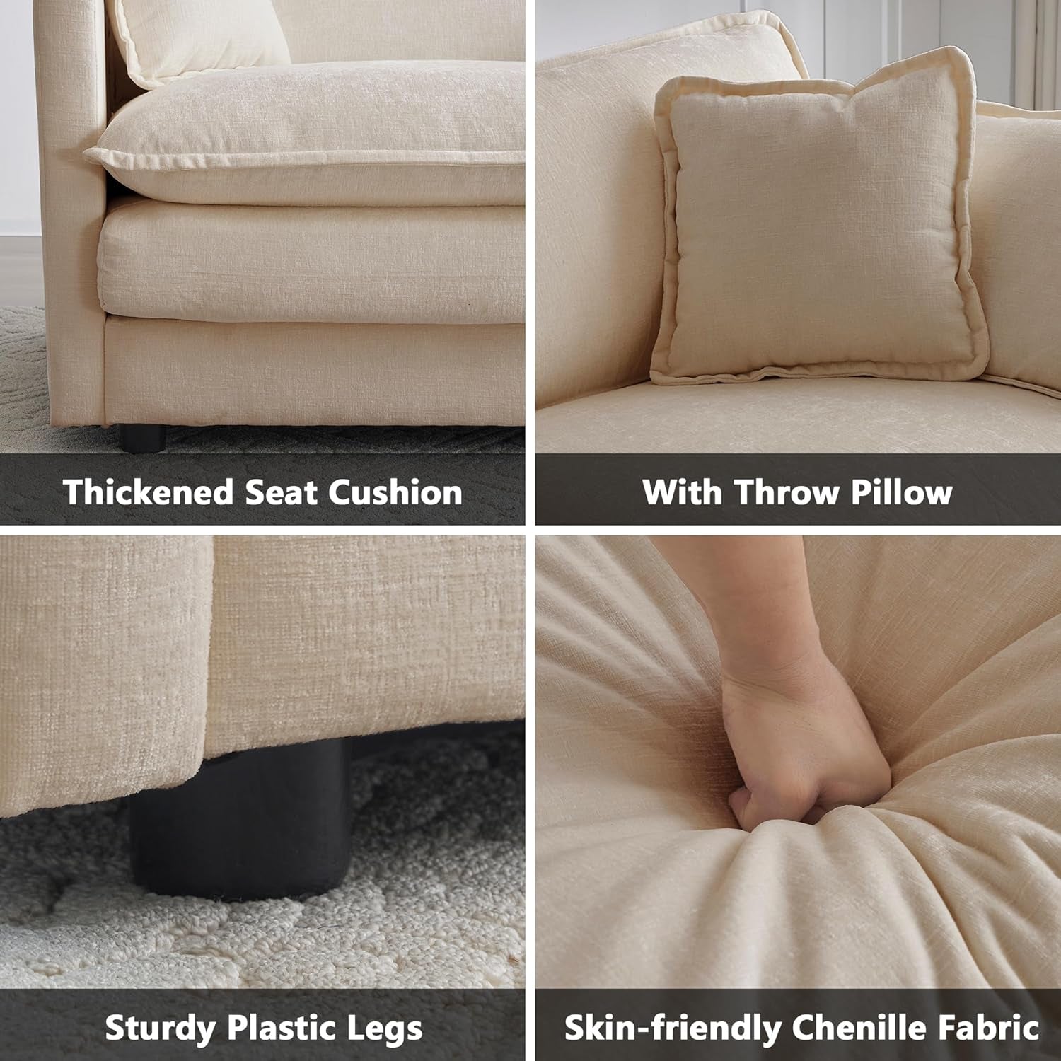 Comfy Chenille Sofa Chair with Toss Pillow Light Coffee